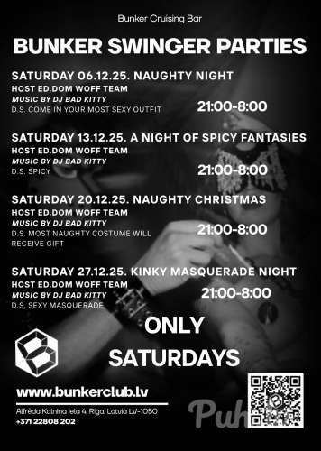 Tiekamies katru sestdienu Bunker Cruising bar 
"Swinger party"
Šo se…
