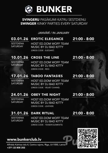 Tiekamies katru sestdienu Bunker Cruising bar
"Swinger party"
Atvērt…